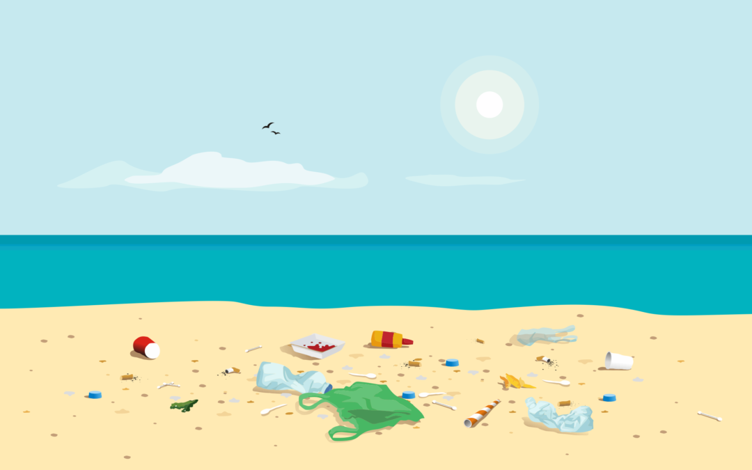 plastové tašky na pláži